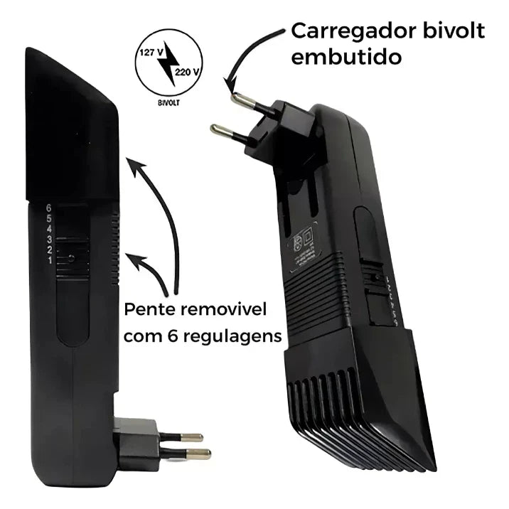 Máquina de Cortar Cabelo Profissional e Barbeador Elétrico Preto