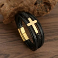 Pulseira de Couro  Aço Inoxidável Cruz