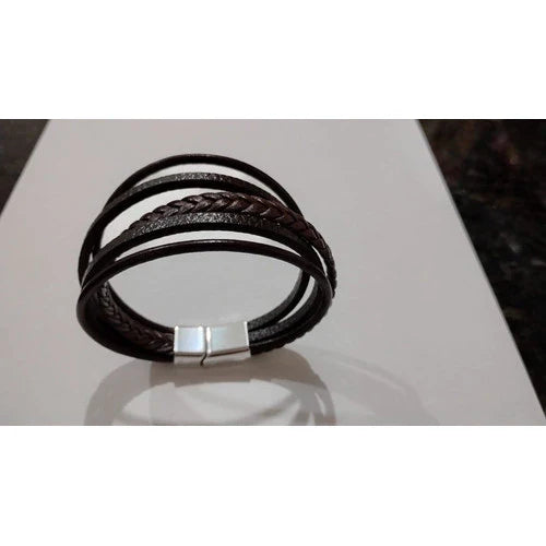 Pulseira Masculina de Couro Trançado com Fecho Magnético