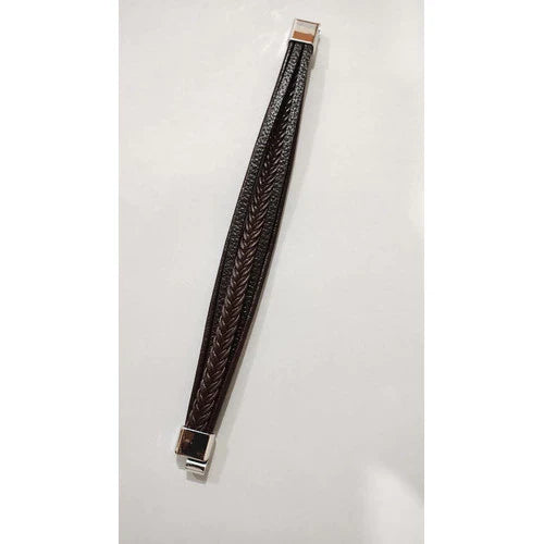 Pulseira Masculina de Couro Trançado com Fecho Magnético