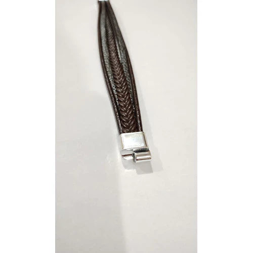 Pulseira Masculina de Couro Trançado com Fecho Magnético